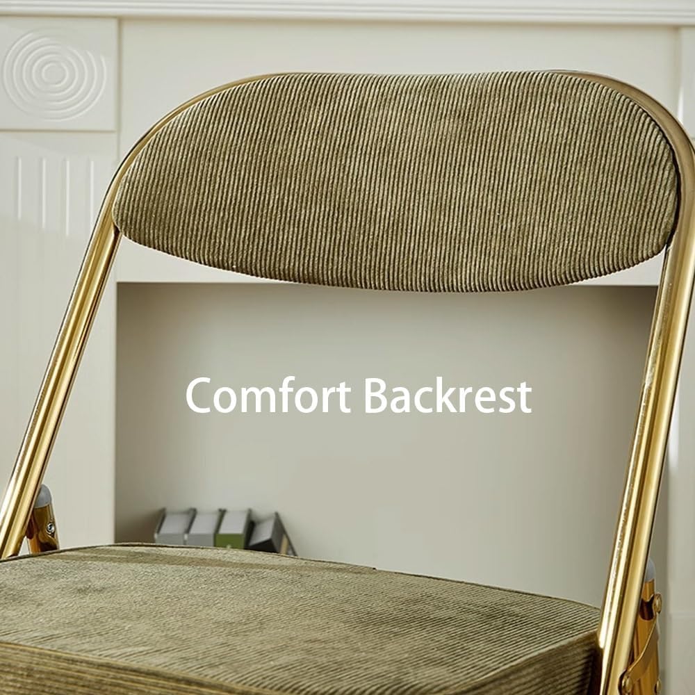 Corduroy Fabric Folding Chair, Home Balcony Retro Folding Chair, Metal Foldable Stool Chair with Backrest for Photo Office Meeting Chair(Blue+Silver)