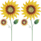 hogardeck Metal Sunflowers Decorative Garden Stakes, 2 Pack 33" Outdoor Garden Decor with Shaking Head Sunflowers Ornament Yard Stakes, Spring Yard Art Fairy Decorations for Patio Lawn