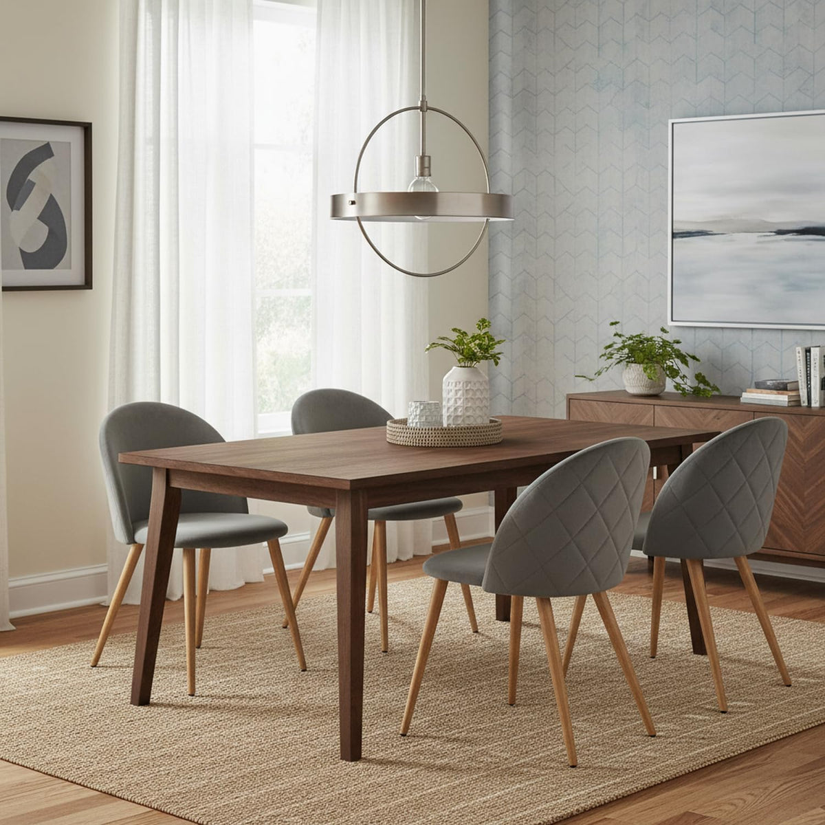 FurnitureR Dining Chairs Set of 2, Upholstered Velvet Mid Back Armless Accent Chair with Wood Legs for Home, Kitchen, Bedroom, and Living Room, Grey