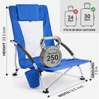 Huskfirm Low Beach Chairs 2 Pack, Lightweight Backpack Beach Chairs for Adults, Folding Aluminum Beach Chair with Cup Holder & Carry Bag, Heavy Duty Beach Chair Set for Beach, Camping, Concerts, Blue