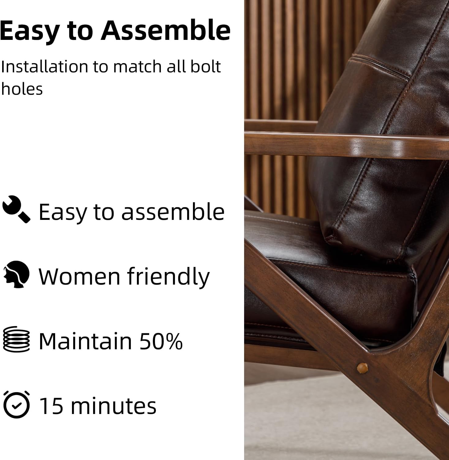 INZOY Mid-Century Modern Accent Chair with Wood Frame Set of 2, PU Leather Living Room Chair and Soft Thick Padded Armchair for Living Room Bedroom Reception with Removable Upholstered Cushions, Brown