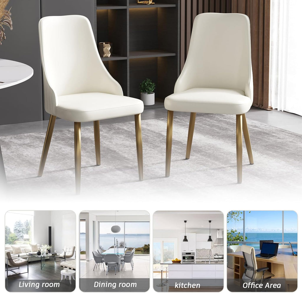 Upholstered Dining Chairs Set of 4,36.6" Modern Accent Dining Chair with Gold Metal Frame&Backrest,Faux Leather Dining Chair for Living Room/Dining Room/Reception Room/Studio/Small Place(Beige)