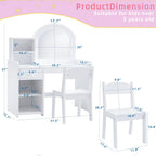 Kids Vanity with Lights, Vanity Set with Drawer and Storage Shelves, 2 in 1 Toddler Vanity with Lighted Mirror, Girls Vanity Set with Stool for Little Girls (White)