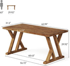 Solid Wood Dining Table for 4-6 People, 63 Inches Wooden Farmhouse Rectangular Kitchen Dinner Table with Heavy-Duty Legs for Home, Living Room, Dining Room, Rustic Brown