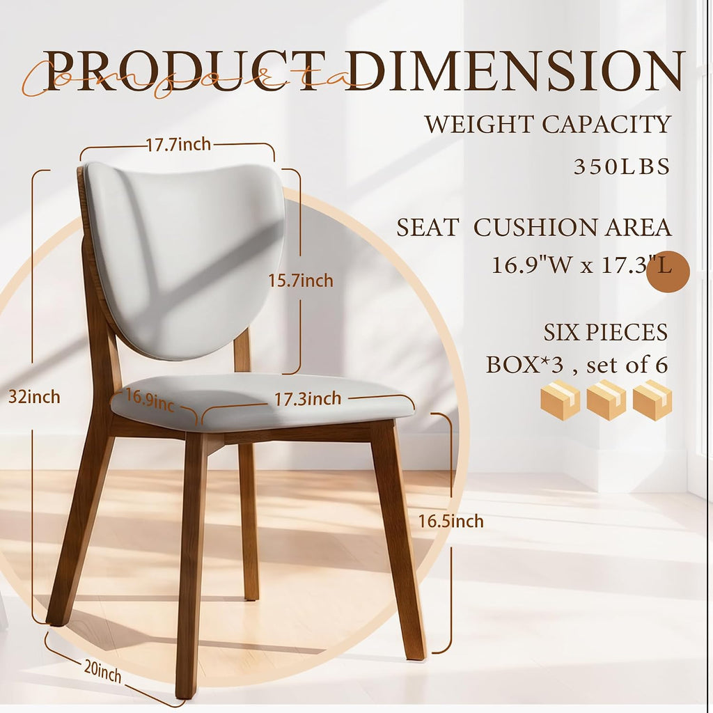 Wooden Dining Chairs Set of 6, Upholstered Kitchen & Dining Room Chairs with PU Leather Padded Seat & Back,Solid Wood Dining Chair Modern Farmhouse Style, Ergonomic Design