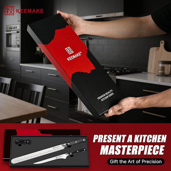 KEEMAKE BBQ Carving Knife Set, Brisket Knife and Boning Knife for Meat Cutting, High Carbon Stainless Steel Sharp Knives Set for Kitchen, Carving Knives for Roast Meat Ham Turkey