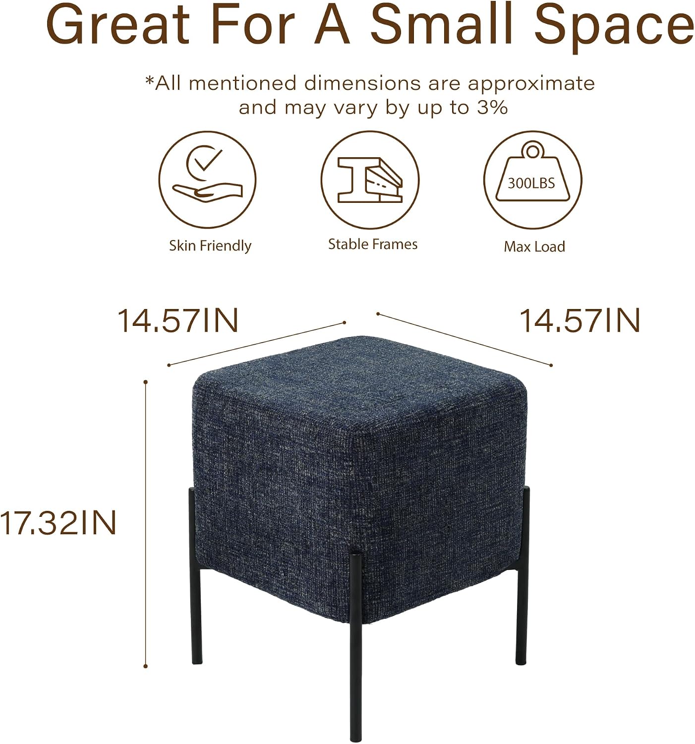 Get Set Style Square Foot Stool, Modern Linen Vanity Stool Chair Upholstered Foot Rest Sofa Side Foot Stool Ottoman Seat for Living Room, Bedroom, Entry, Hallway, Office