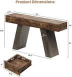 Kikihouse 63-Inch Long Console Table w/Storage Drawers, Wood Grain Sofa Table Behind Couch, for Entryway, Entrance, Hallway, Foyer, Living Room (Rustic Brown + Charcoal)