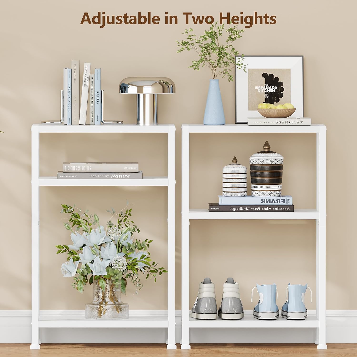 Heybly Small Narrow Side Table for Small Space, Thin Bedside Table, Skinny End Table, Slim Sofa Table, 26.4" Tall Nightstand, Couch Table for Living Room, Bedroom, Study, Balcony, White, HET006WT1