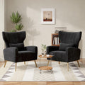 Nebuaegis Black Velvet Accent Chair Set of 2, Wingback Chair for Living Room, High Back Arm Chair with Golden Legs Lumbar Pillow, Upholstered Single Sofa Bedroom
