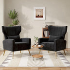 Nebuaegis Black Velvet Accent Chair Set of 2, Wingback Chair for Living Room, High Back Arm Chair with Golden Legs Lumbar Pillow, Upholstered Single Sofa Bedroom
