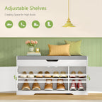 TEENFON 2-Tier Storage Bench, Shoe Bench with Adjustable Shelf & Lift Top Storage, Entryway Bench with Cushioned Seat,13.8"D x 36.2"W x 19.7"H, Shoe Organizer for Entryway, Living Room, Bedroom, White