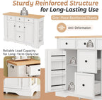 Hassyee Fixed Kitchen Island with Storage Space, Kitchen Console Table with 5 Drawers, 2 Cabinets, Adjustable Shelves, Buffet Server for Dining Room, Living Room, Entryway (White)