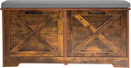 Shoe Storage Bench with 2 Flip Drawers & Barn Doors, Entryway Shoe Cabinet with Adjustable Shelves and Cushioned Seat,Shoe Organizer Storage Bench for Hallway, Living Room, Bedroom, Brown