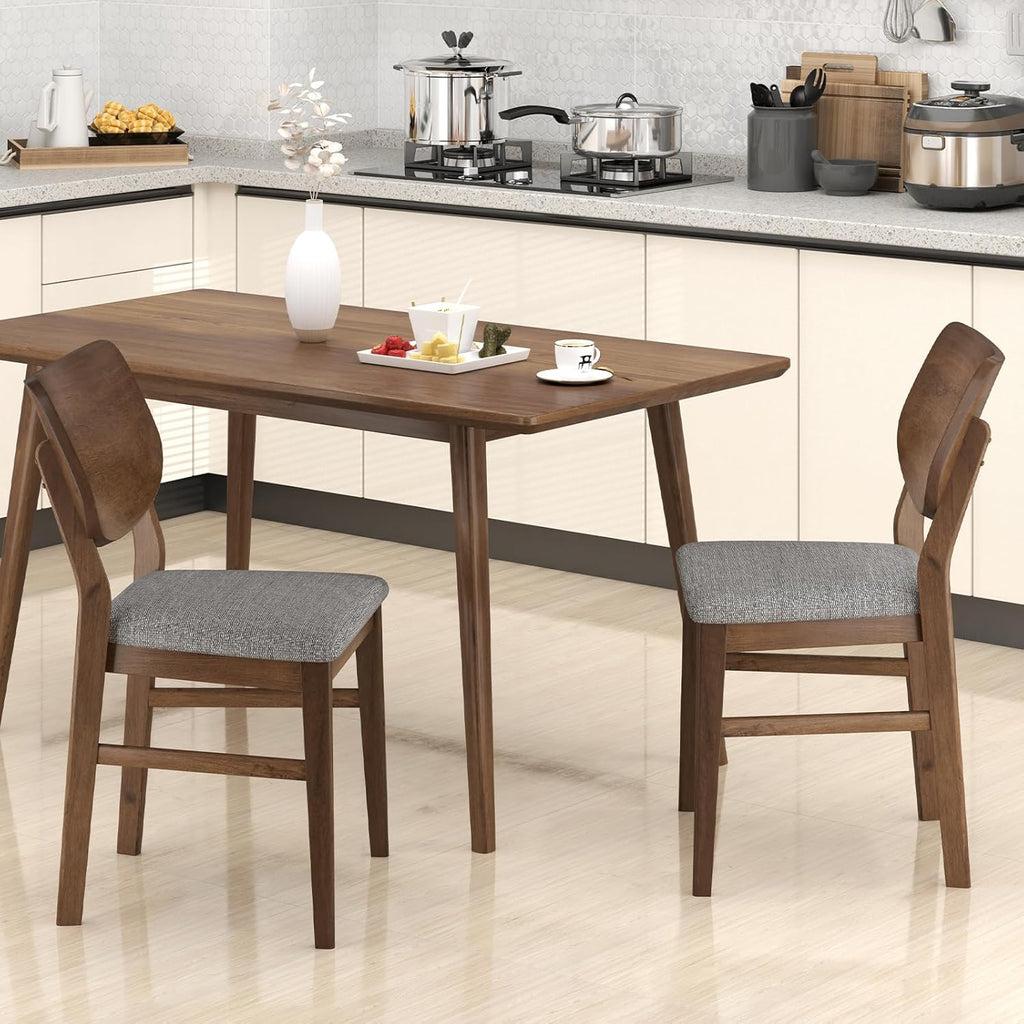 Giantex Wooden Dining Chairs Set of 4, Farmhouse Upholstered Kitchen Chairs w/Rubber Wood Frame, Gray Padded Seat, Curved Back, Armless Fabric Side Chairs for Dining Room, Living Room