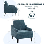 Accent Chair for Living Room,Mid-Century Arm Chair Fabric Living Room Chairs,Upholstered Reading Chair for Bedroom,Single Sofa Chair with Wood Legs for Apartment (1, Chenille Blue)