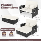 COSTWAY Patio Rattan Daybed with Cushions, Outdoor Wicker Loveseat Sofa with Storage Ottoman, 4-Level Adjustable Backrest, Bed Lounger for Yard, Balcony, Porch, Garden, Pool (Black+White)