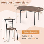 Giantex 3-Piece Dining Table Set for 2, 55-inches Drop Leaf Kitchen Table with Dining Chairs, Metal Frame, Space-Saving Breakfast Nook Set for Small Space, Dinner, Dinette, Apartment, Dorm Room