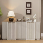 Brafab Buffet Cabinet, 55" Modern Farmhouse Accent Sideboard Cabinet with 4 Doors, Wood Fluted Credenza for Living Room and Kitchen, White