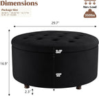 30 Inch Round Storage Ottoman,Modern Tufted Ottomans,Circular Coffee Table with Removable Top,Upholstered Large Ottoman with Storage Footrest Stool for Bedroom Living Room (Black)