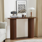 AVZEAR Fluted Entryway Console Table with Storage Shelf, Oval Curved Mid Century Couch Table Behind Sofa Console Tables Long and Skinny for Living Room Hallway Entrance Foyer, Walnut