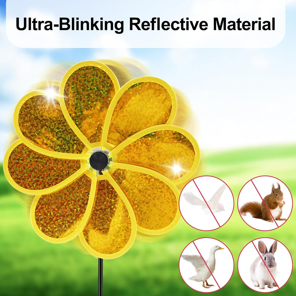 4PCS Flower Wind Spinner Sparkly Lawn Pinwheel 11.8 inch Yellow Garden Windmill for Garden, Party, Outdoor, Yard Decor