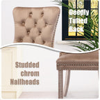 SoarFlash Velvet Dining Chairs Set of 4, Tall Back Side Chair, Modern Upholstered High-end Tufted Side Chair with Button Back Ring, Solid Wood Legs (Khaki)