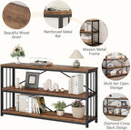 LVB Industrial Console Entryway Table, Metal Wood Rustic Brown, 55 in | Farmhouse 3 Tier Shelf Long Hallway Foyer Entry Tables Behind Couch, Sofa Table for Home Living Room Entryway