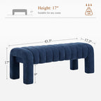 43’’ Bedroom Bench, Upholstered End of Bed Bench with Solid Wood Legs, Modern Small Dining Bench with Full Covered Fabrics for Entryway, Bedroom, Living Room (Blue, Chenille)