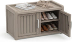 2-Tier Storage Bench, Waterproof UV-Resistant Outdoor Shoe Storage Cabinet, Outdoor Shoe Rack with 2 Doors & Adjustable Shelves for Indoor Outdoor Entryway, Hallway, Living Room (Grey)