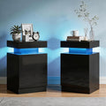 MXV Nightstand Set of 2 with LED Lights, 24in Tall Night Stand with Storage Cabinet for Bedroom, Bedside Table with LED (Black, 17.7" D x 14.37" W)