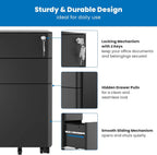 Mount-It! Slim 3 Drawer Rolling File Cabinet with Lock, Mobile Metal Filing Cabinet on Wheels for Under Desk Home & Office Storage, Letter Legal A4, Black