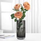 Flower Vase 9.5 inch Grey Thickened Hand Blow Glass Vase Round Vintage Striped Bottles for Bookshelf,Dinner Table,Indoor Office Desktop,Meeting Room,Bathroom,Countertop,Home