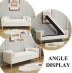 65.35" Storage Bench, Corduroy Upholstered End of Bed Bench with Bolster Pillows, Modern Storage Bench with Natural-Patterned Wooden Legs, Comfy Entryway Bench for Entryway (Beige)