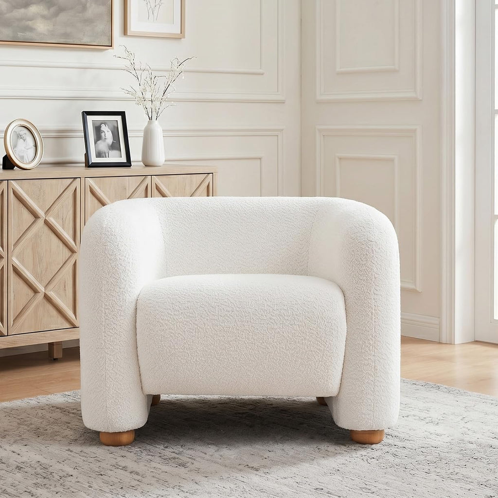 Mofolit 40" Barrel Chairs Oversized Modern Accent Chair Crate and Barrel Furniture for Living Room Bedroom Apartment .(Cream)