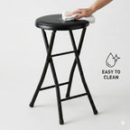 24 Inch Folding Stool Chair, Black Foldable Stool for Adults Portable, Lightweight Collapsible Bar Stool with Padded Seat, Compact Fold Up Stool for Parties, Weddings, Indoor Outdoor Use