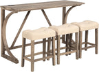 4-Piece Bar Table Set with Power Outlet, Dining Table and Chairs Set with 3 Padded Stools for Living Room/Dining Room/Game Room, Brown