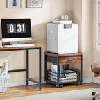 HOOBRO Mini Fridge Stand with Storage, 19.7 Inch End Table, Mini Fridge Cabinet with Mobile Basket Cart, for Living Room, Bedroom, Rustic Brown and Black BF655BX01