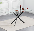 51.18" Glass Dining Table for 4-6, Dining Room Table with Black Tempered Glass and Black Metal Legs, Modern Rectangular Kitchen and Dining Room Dinner Table for Kitchen