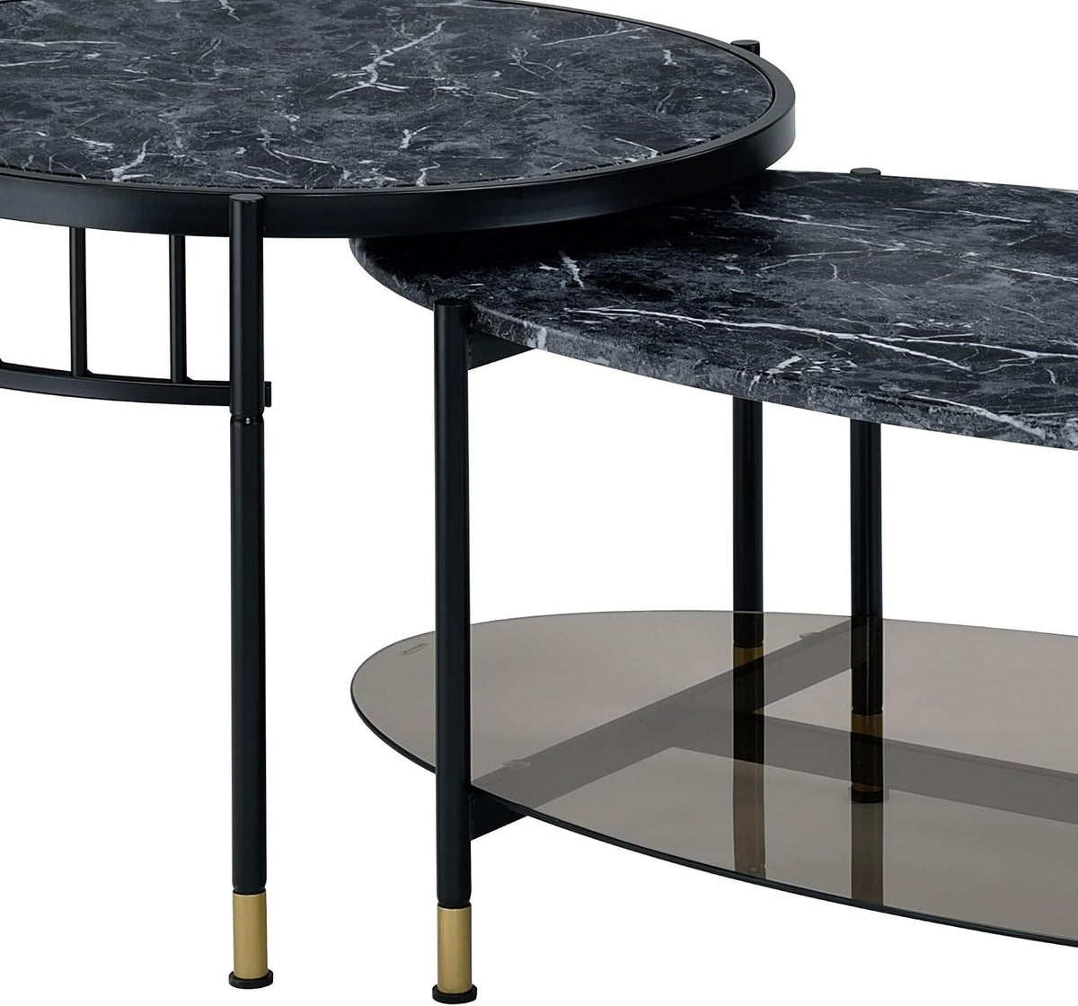 Engineered Stone Top & Black Finish Nesting Table Set | Dual-table nesting design with 15 mm thick engineered stone tops