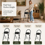 Folding Bar Stool with Backrest Counter Height Chair Padded Seat Cushion Space Saving Foldable Stool for Kitchen Island Extra Portable Indoor Seating(Black,25.6" Seat Height (65cm))