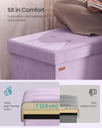 SONGMICS Foldable Storage Ottoman with Flipping Lid, 30 Inch Velvet Bench | Coffee Table, Folding Storage Bench for Bedroom, Entryway Shoe Bench, Hibiscus Purple, ISLAND Collection ULSF048PE01