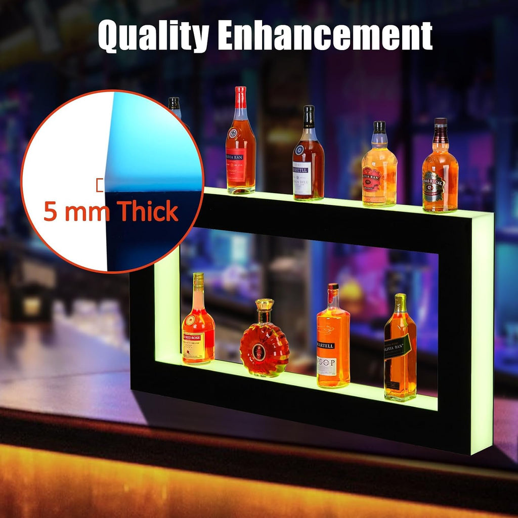 48 Inch LED Lighted Liquor Bottle Display Shelf, 2-Tier Acrylic Wall-Mounted Bar Rack with 16 RGB Lighting, 4 Modes, 1-8 Hour Timer, App & Remote Control, for Home Bar Wine and Liquor Storage