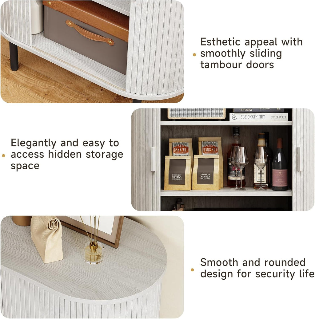 ONBRILL Sideboard Buffet Cabinet with Storage, 44" High Storage Cabinet with Sliding Door & Adjustable Feet, Modern Accent Coffee Bar Cabinet Console Table for Kitchen, Entryway, Natural White