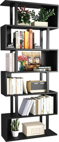 Yusong Geometric Bookcase, S Shaped Bookshelf 6-Tier Book Shelves for Bedroom, Modern Wood Decorative Display Shelf Tall Book Case for Home Office, Black and White