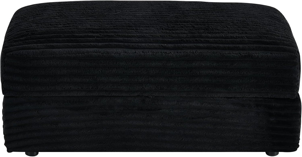 Modern Corduroy Sofa Storage Ottoman, Upholstered Memory Foam Footrest (Black Footrest)