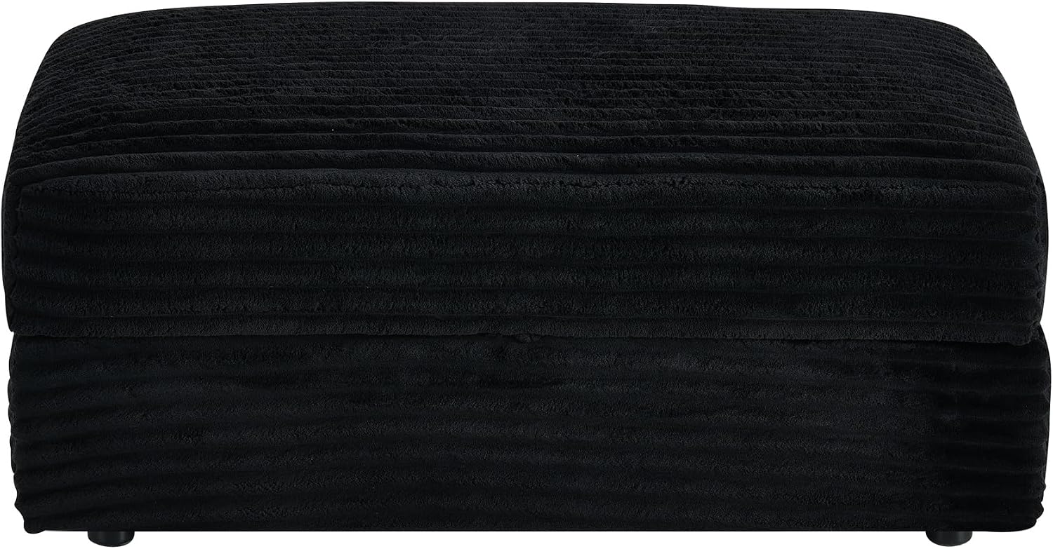 Modern Corduroy Sofa Storage Ottoman, Upholstered Memory Foam Footrest (Black Footrest)