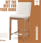Kmax 30 Inch Bar Stools Set of 2 with Back Support, Linen, Cream | Farmhouse, Wooden Frame, Armless, Upholstered