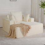 54"W Oversized Chaise Lounge Chair Indoor, Chaise Lounge Couch, Convertible Comfy Reading Chairs, Corduroy Sleeper Chair Couches for Living Room, Compression Sofa with Ottoman, Beige