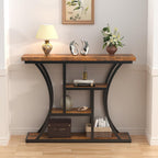 41.3'' Industrial Sofa Table with 4 Tier Storage Shelves, Narrow Long Console Table Entryway Table with Curved Metal Frame, Rustic Wood Accent Table for Hallway, Foyer, Rustic Brown